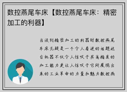 数控燕尾车床【数控燕尾车床：精密加工的利器】